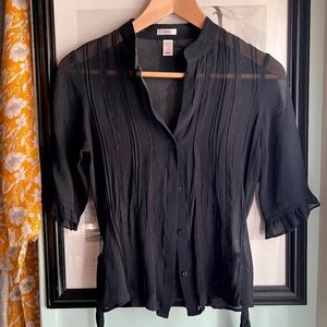Vintage Silk Sheer Black Button Down Shirt by Old Navy